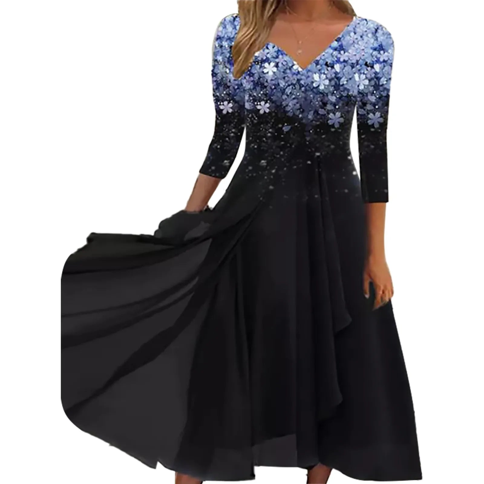 Floral Print Lace Half Sleeve A-Line Maxi Dress