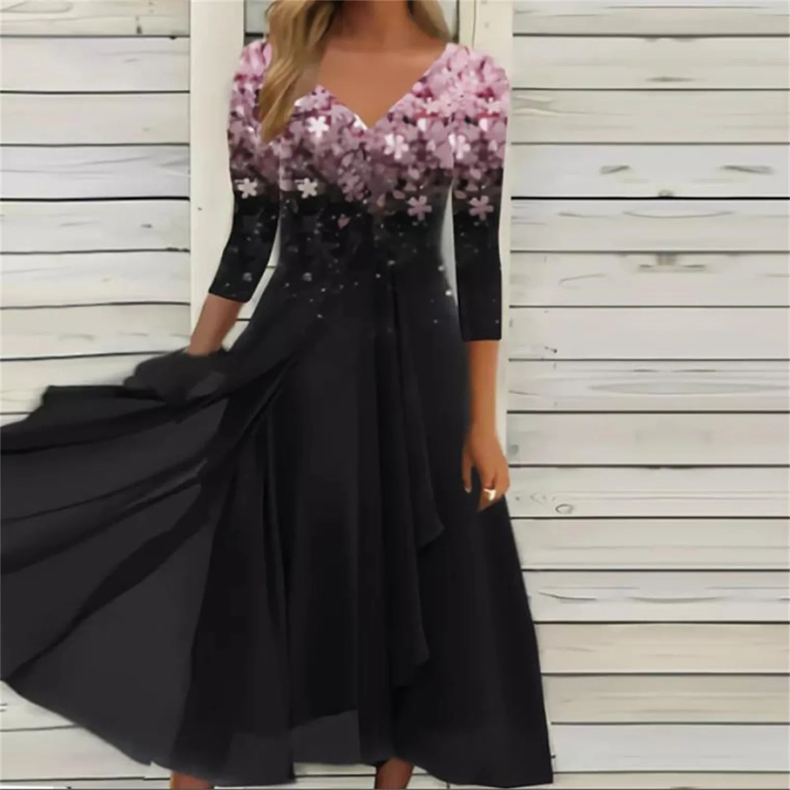Floral Print Lace Half Sleeve A-Line Maxi Dress