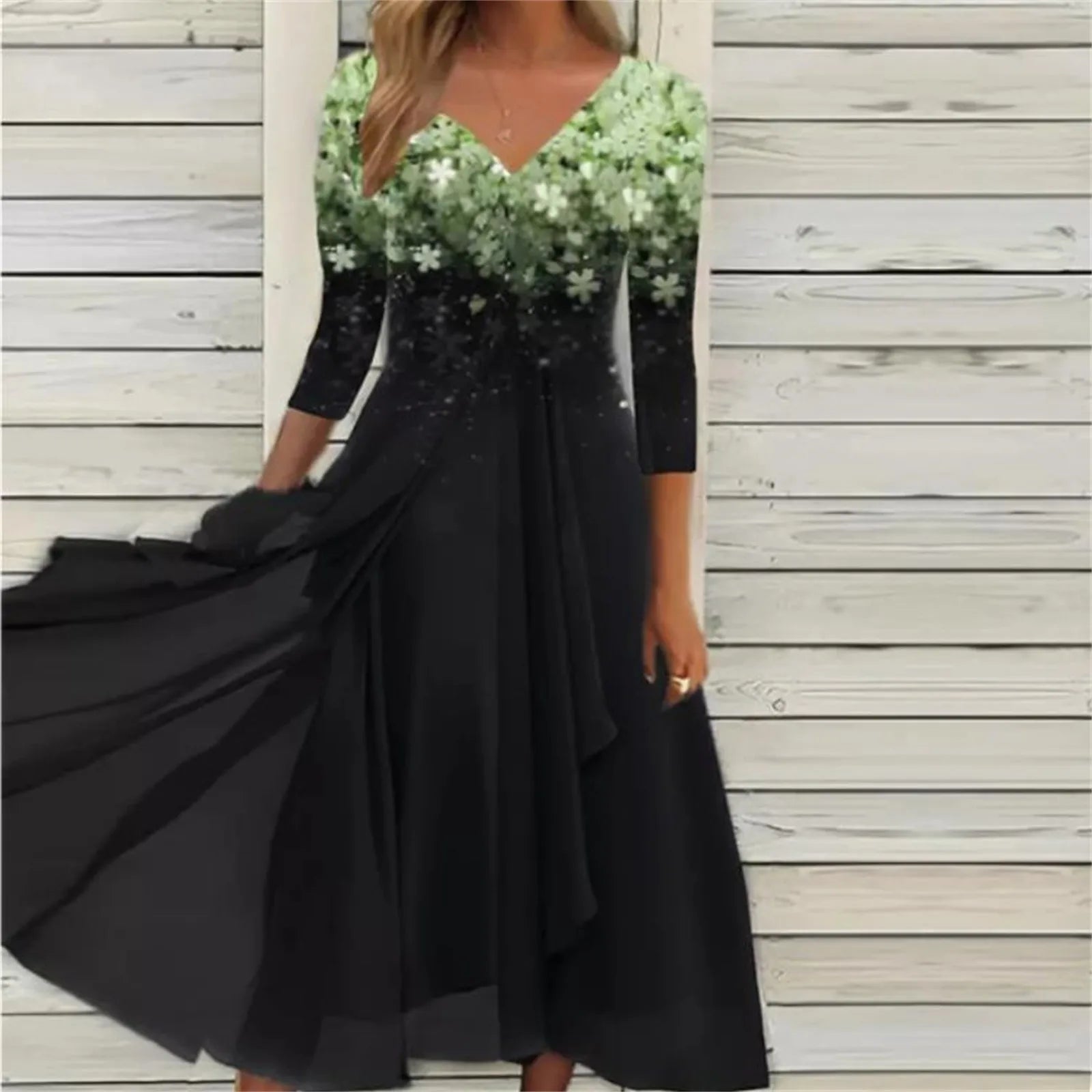 Floral Print Lace Half Sleeve A-Line Maxi Dress