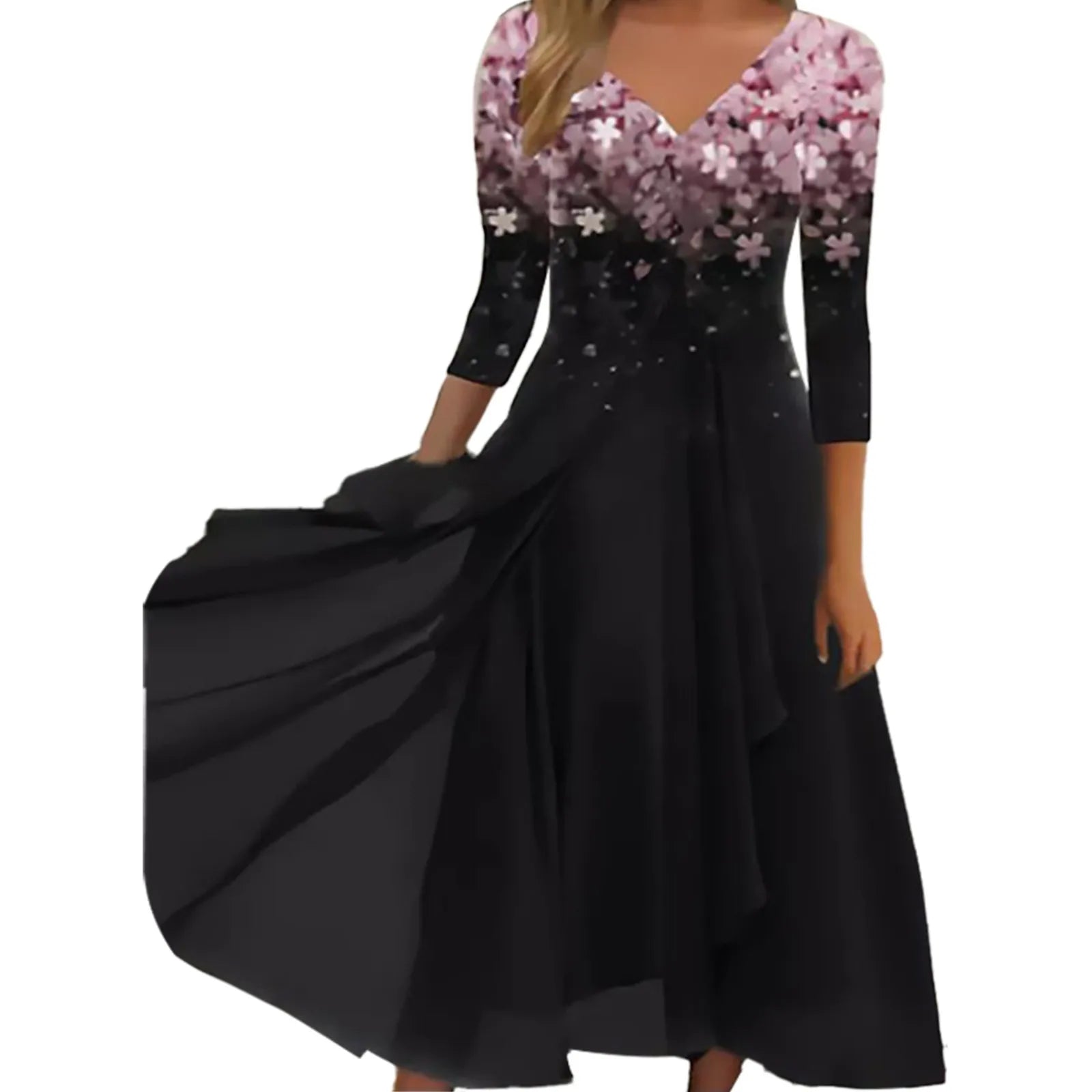 Floral Print Lace Half Sleeve A-Line Maxi Dress