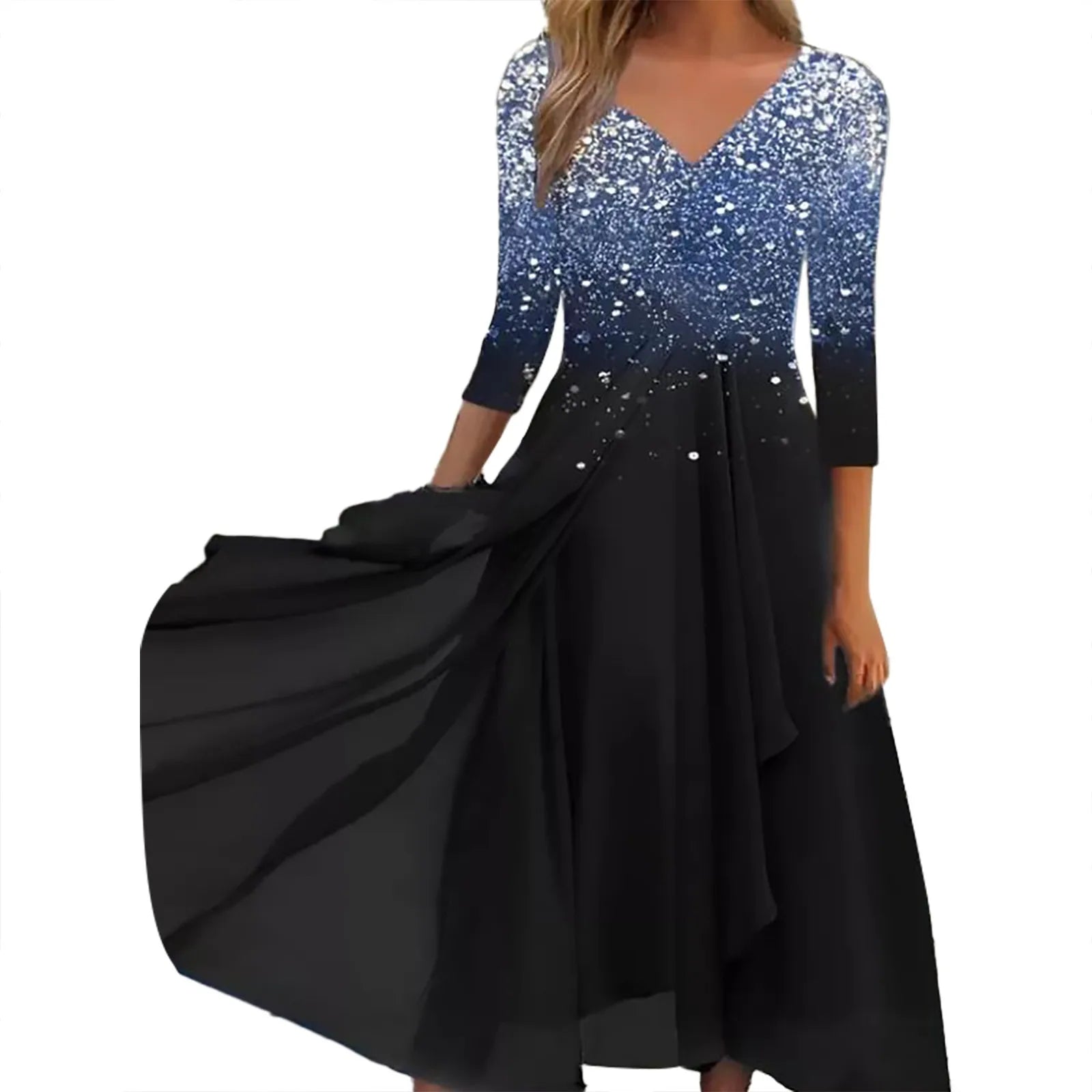 Floral Print Lace Half Sleeve A-Line Maxi Dress