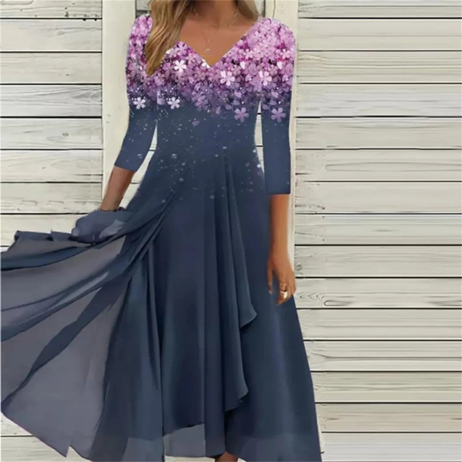 Floral Print Lace Half Sleeve A-Line Maxi Dress