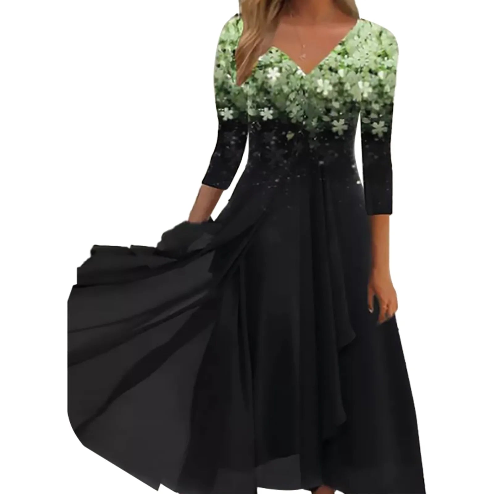 Floral Print Lace Half Sleeve A-Line Maxi Dress