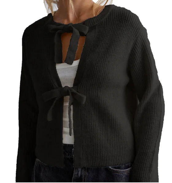 Tie Front Long Sleeve Ribbed Knit Cropped Cardigan 12