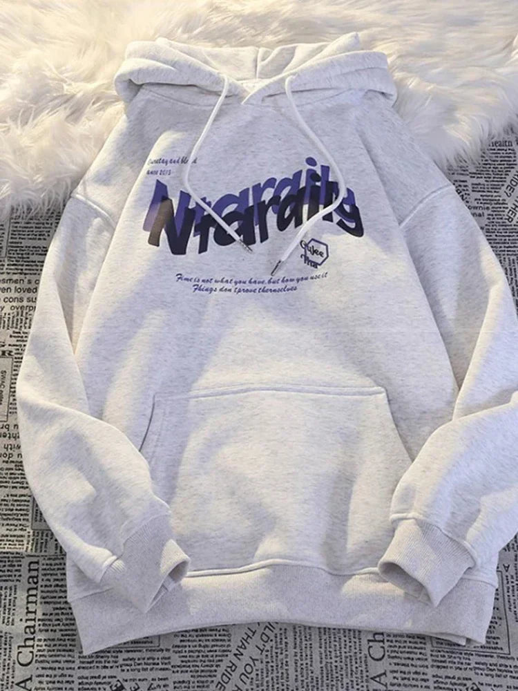 Goth Letter Print Casual Oversized Hoodie GRAY / M(40-50KG)