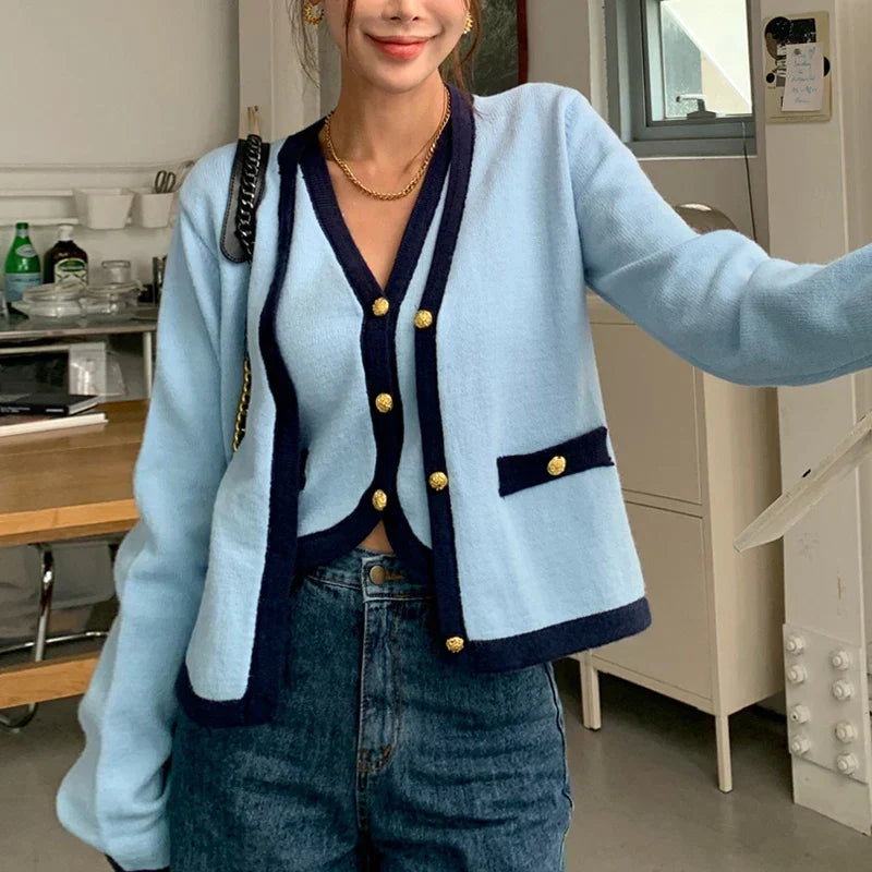 V-neck Long Sleeve Knitted Cardigan