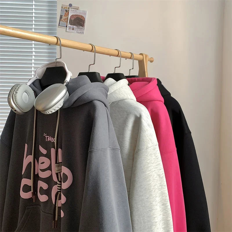 Puff Hello Letter Print Kangaroo Pocket Fleece Hoodie 4