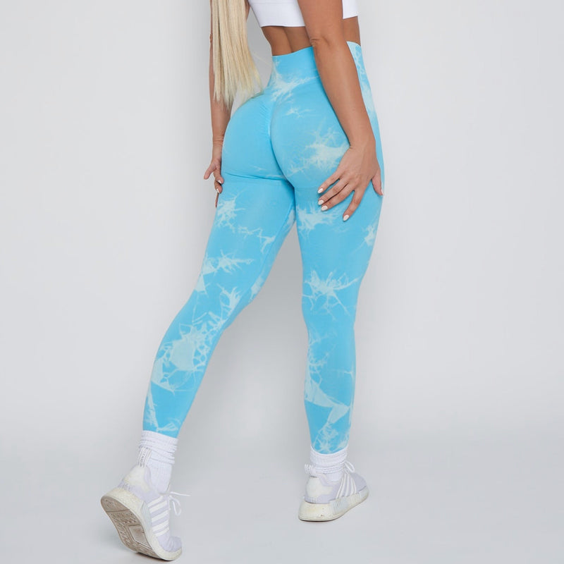 New Lightning Marble Scrunch Butt Leggings Light Blue / Xs