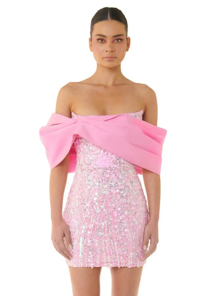 Off-the-Shoulder Sequin Mini Dress