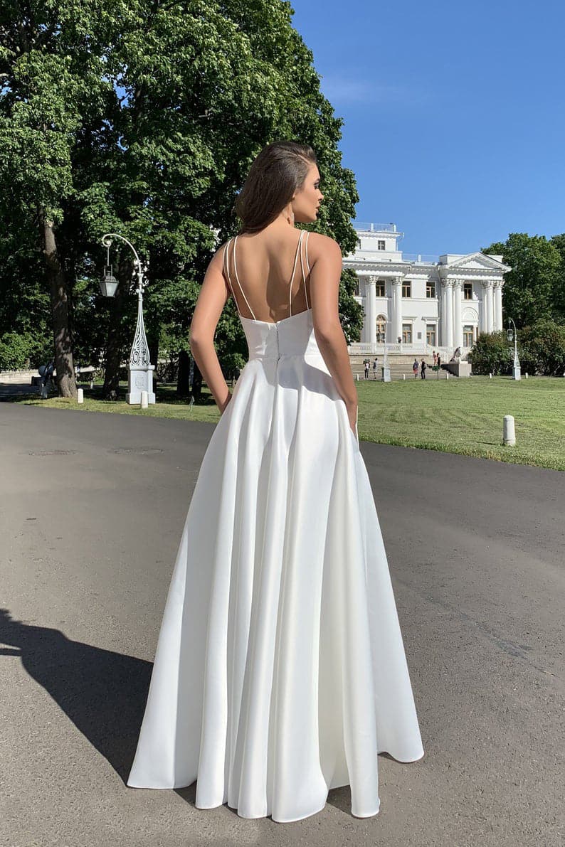 Satin Square Neck High Split A-Line Maxi Dress
