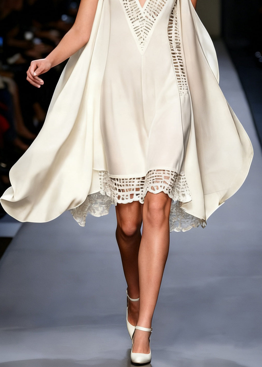 Deep V-Neck Sleeveless Lace Panel Chiffon Mini Dress