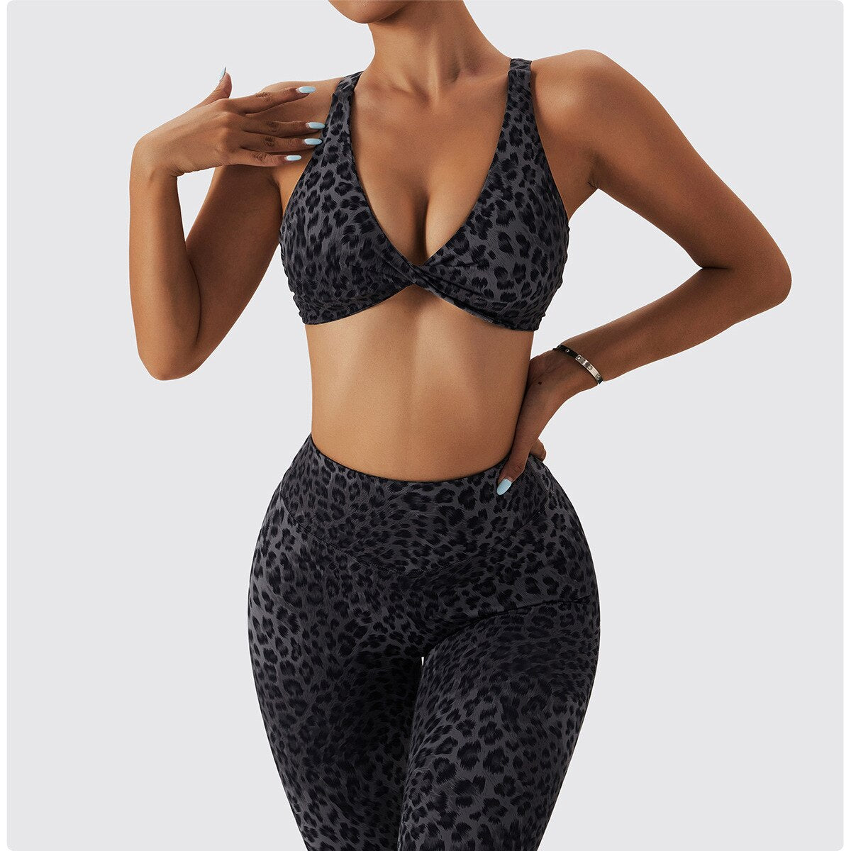 Leopard Print V-Neck Sports Bra and High Waist Leggings Two Piece Set 5