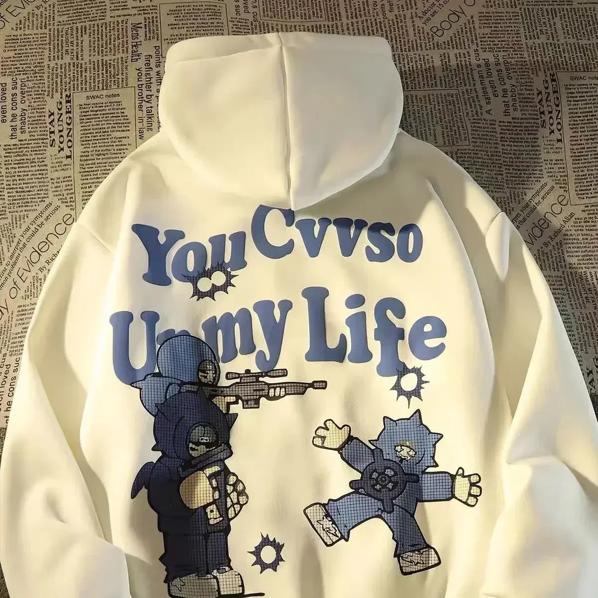 Gothic Letter Back Print Oversized Pullover Hoodie 8