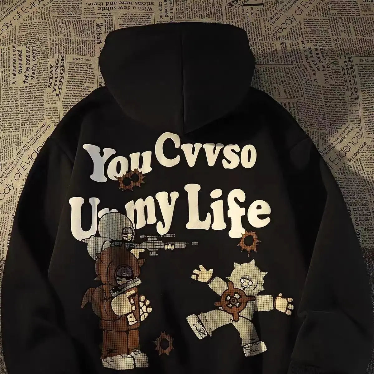 Gothic Letter Back Print Oversized Pullover Hoodie 7
