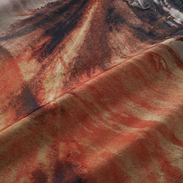 Abstract Print V-Neck Mandarin Collar Tie Neck Handkerchief Hem Maxi Dress