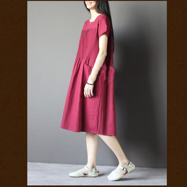New Burgundy linen sundress plus size shift dresses retro