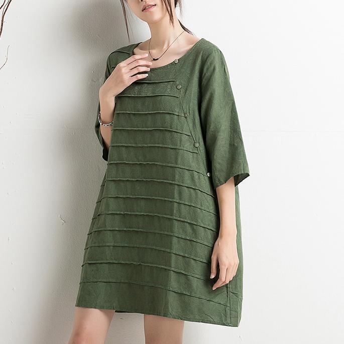 New retro green cotton sundress half sleeve summer shift dresses plus size