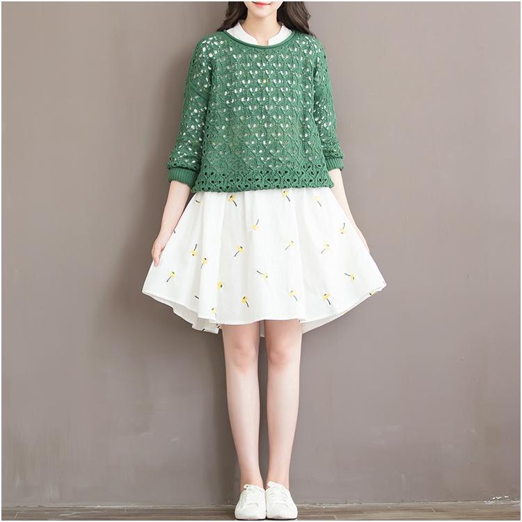 New white retro print cotton shift dress oversize shirt blouse sundress