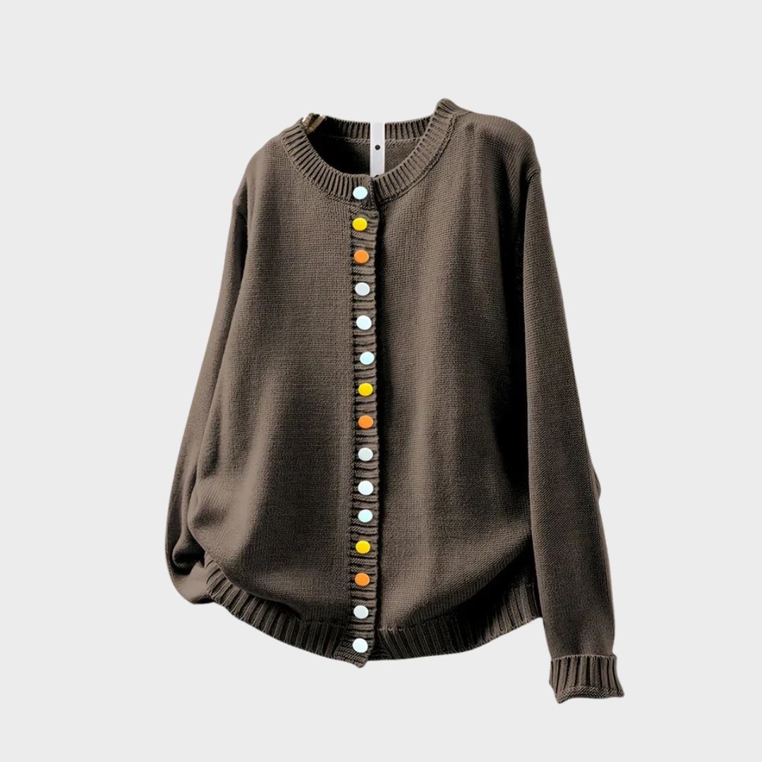 Crew Neck Ruffle Trim Button Front Cardigan