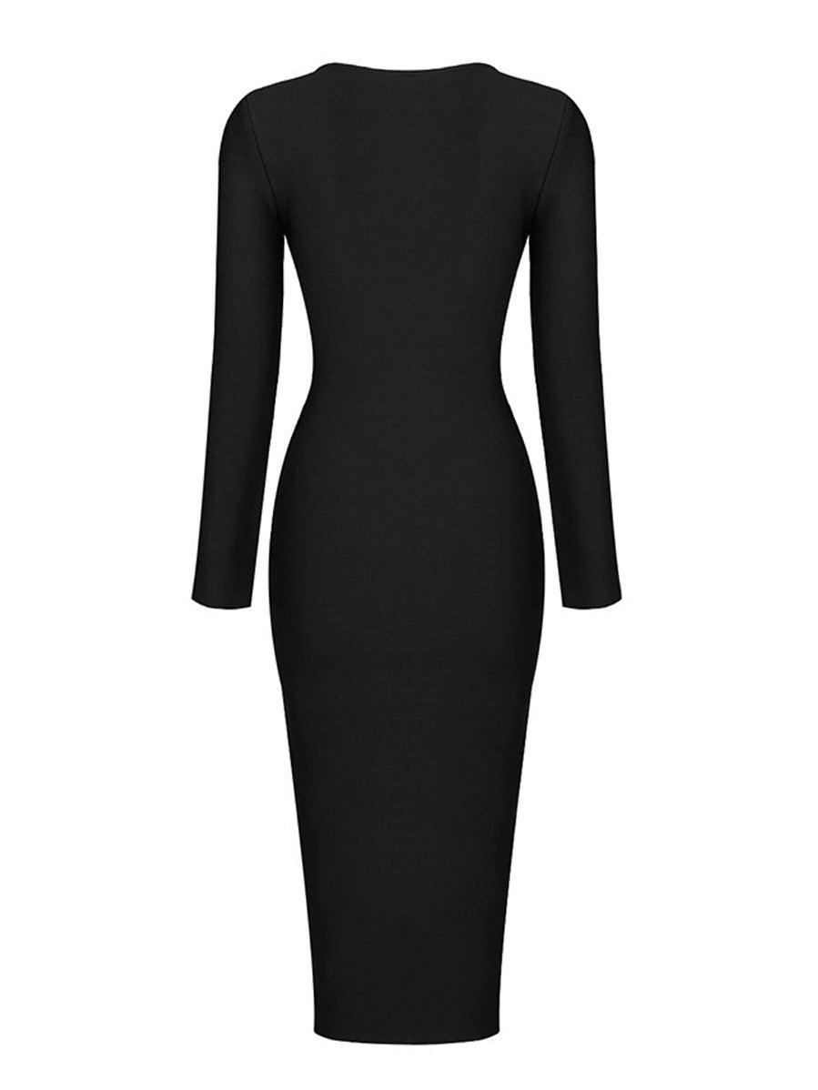 Long Sleeve Backless High Split Bandage Bodycon Midi Dress
