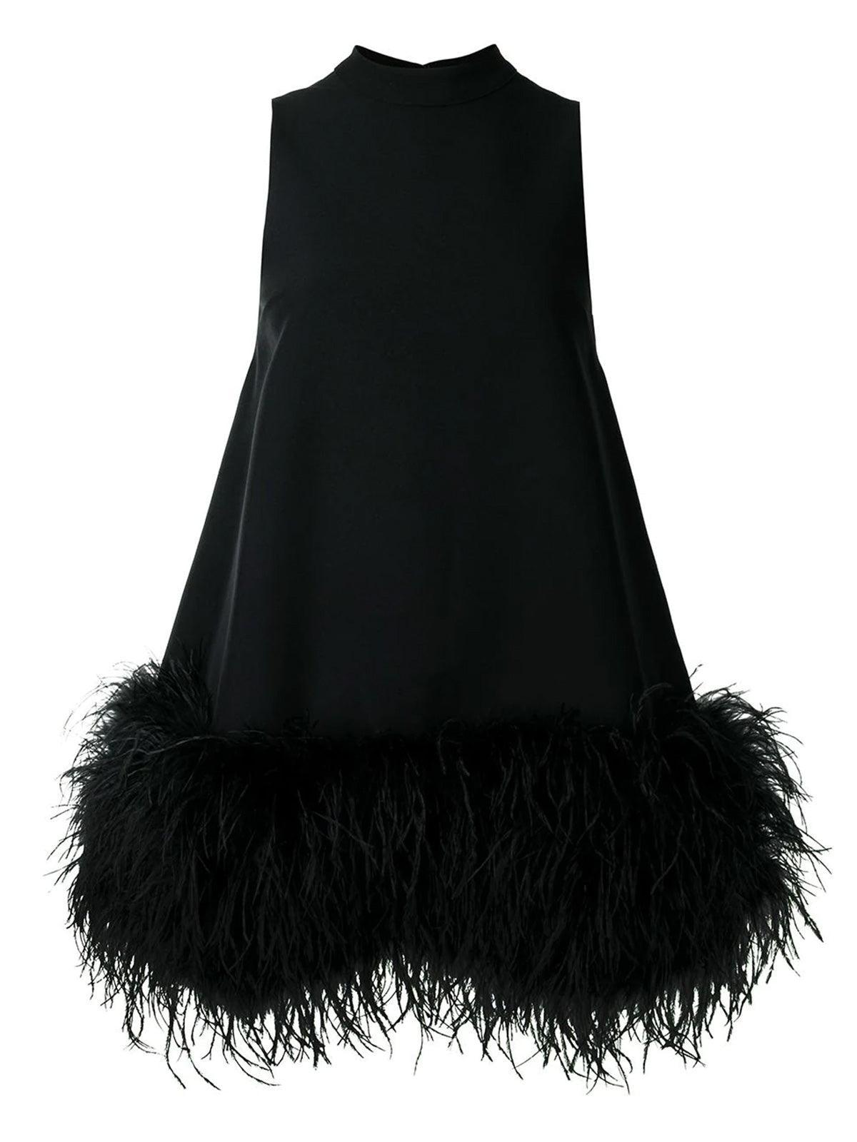 Nisha Feather Mini Dress In Black - View 8