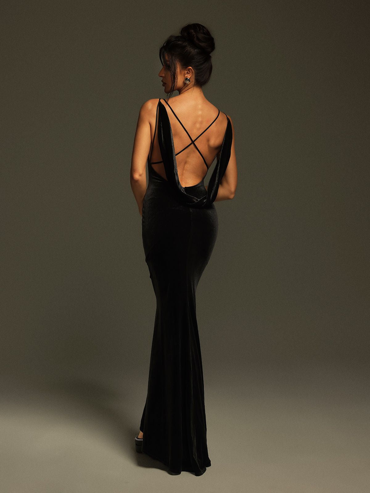 Plunge Neck Flower Velvet Maxi Dress - View 6