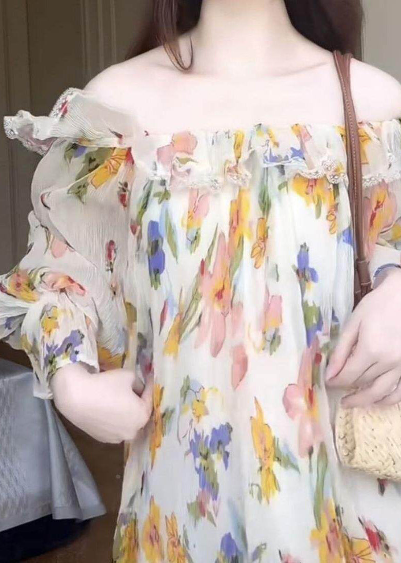Novelty Slash Neck Chiffon Maxi Dress Patchwork Wrinkled Fall 2