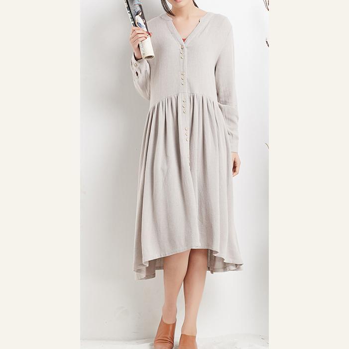 Nude linen dresses long sleeves fit flare sundresses oversize causal shirt dress