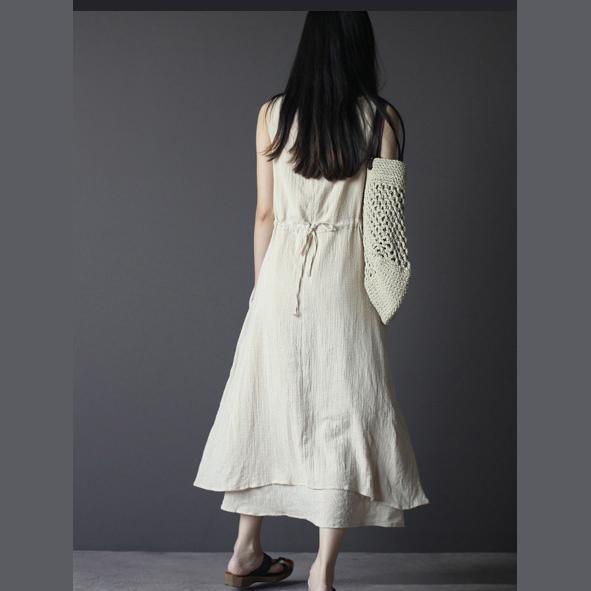 Nude long linen summer dress linen maxi sundress sleeveless