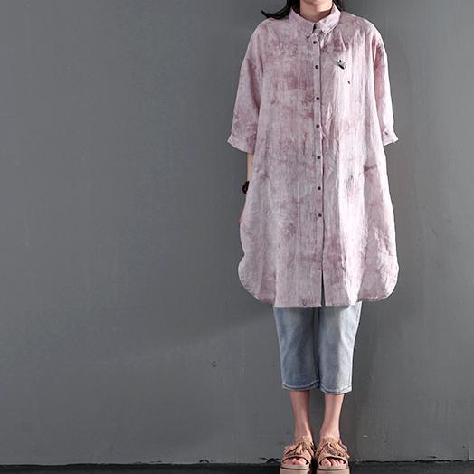 Nude print linen sundress summer shift dress plus size shirt blouse