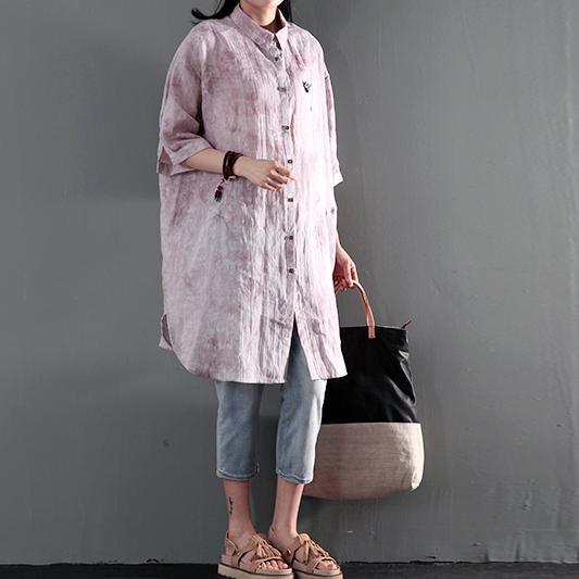 Nude print linen sundress summer shift dress plus size shirt blouse