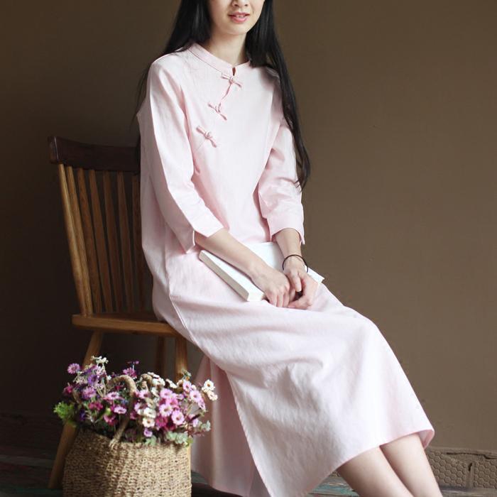 Nude spring dresses vintage cotton maxi dress oversize linen caftans