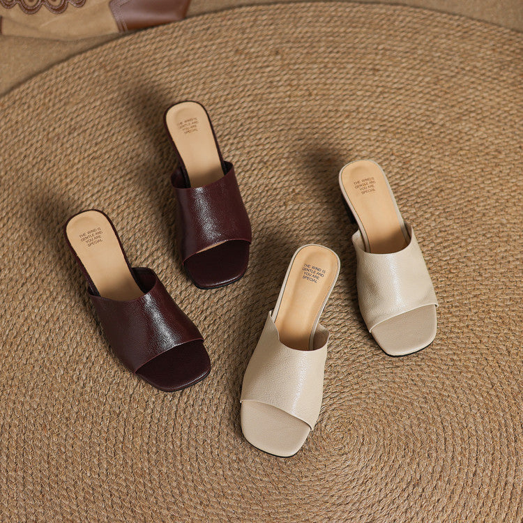 Square Open Toe Block Heel Mules