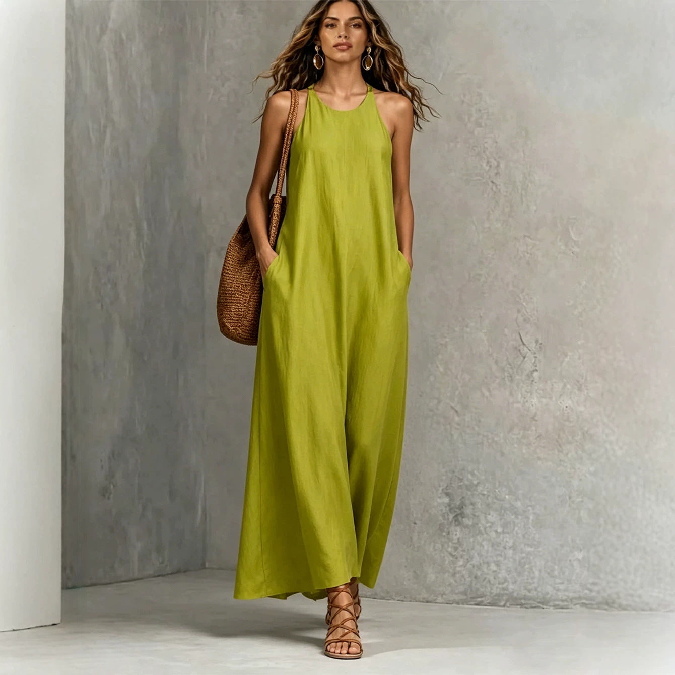 Sleeveless Tie Neck Pocket Maxi Dress 4