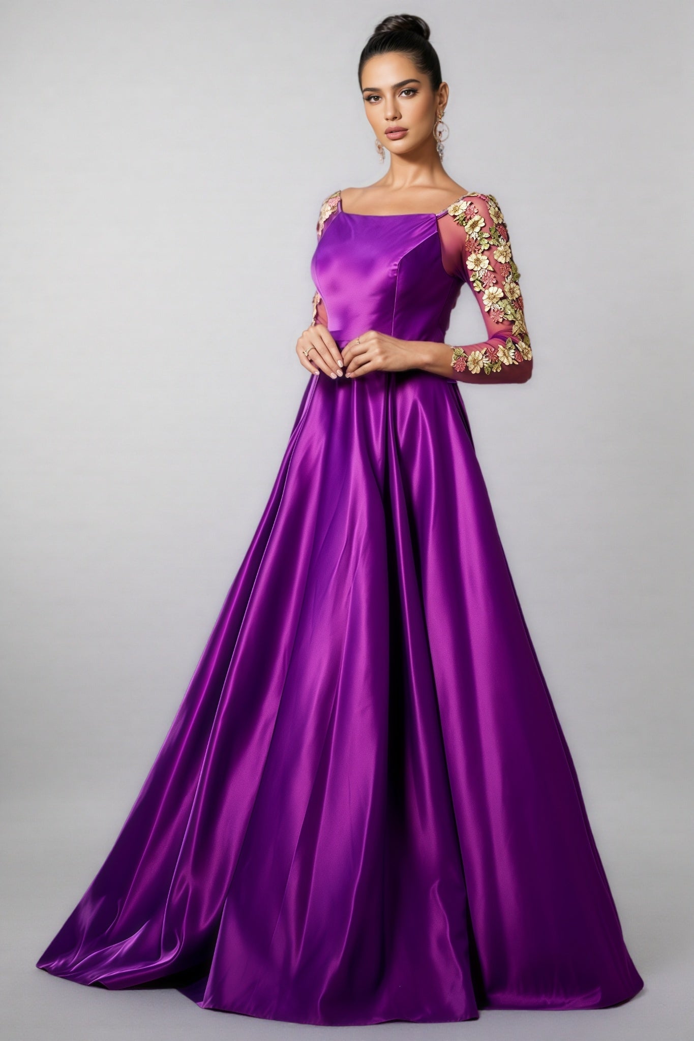 Eira Long Sleeve Applique Maxi Dress - View 3