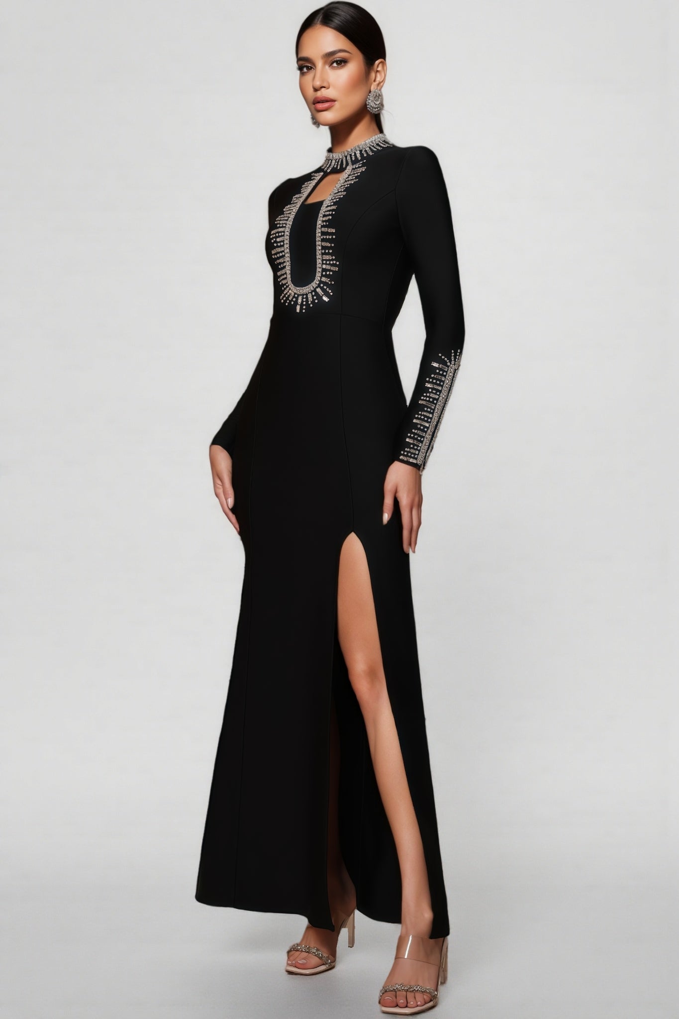 Nyred Black Sequined High Split Maxi Dress - View 5