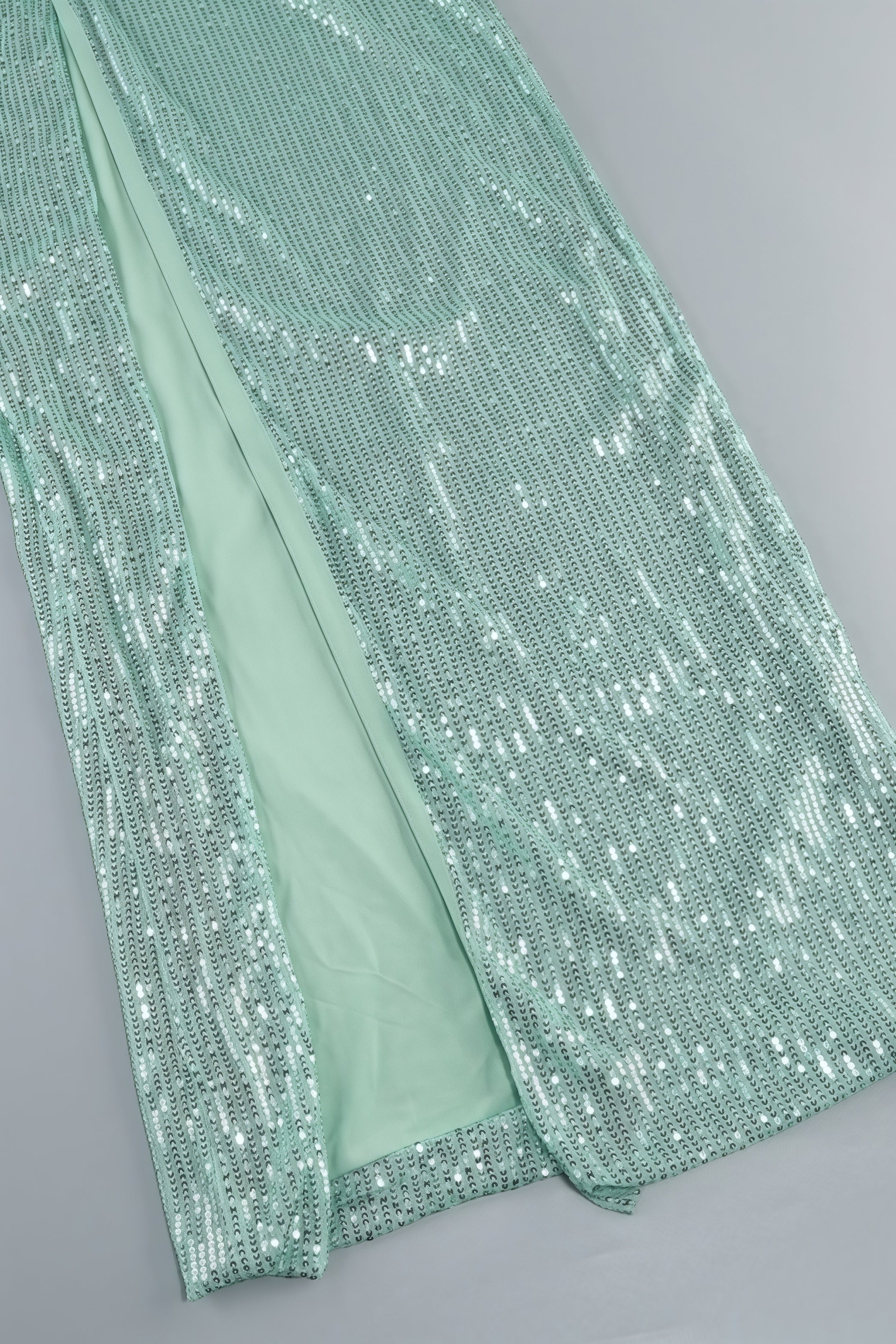 Sequin Spaghetti Strap Twist Front High Split Mermaid Gown