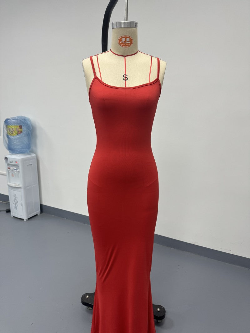 Scoop Neck Spaghetti Strap Bodycon Mermaid Maxi Dress 49