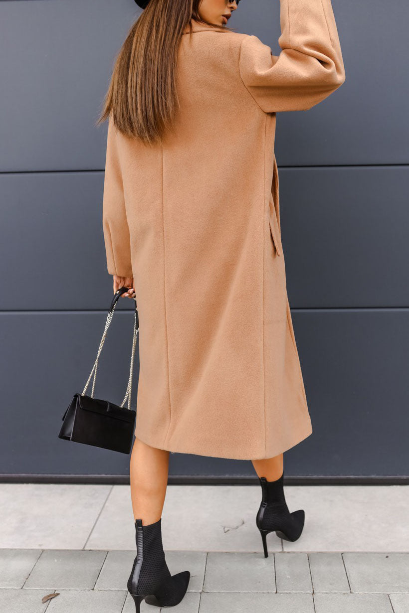 Elegant Double-breasted Blazer-collar Long Woolen Coat