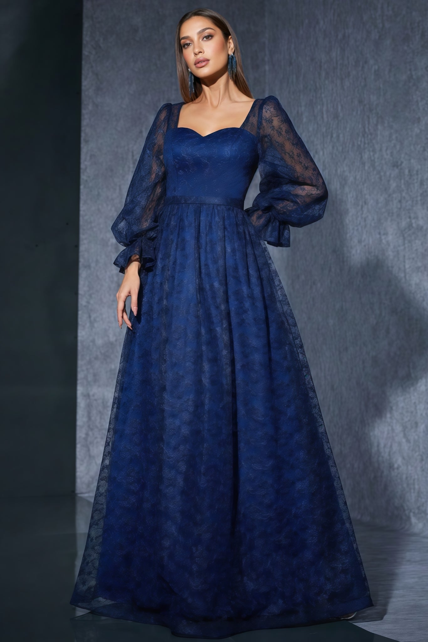 Crana Blue Embroidered Mesh Maxi Dress - View 2
