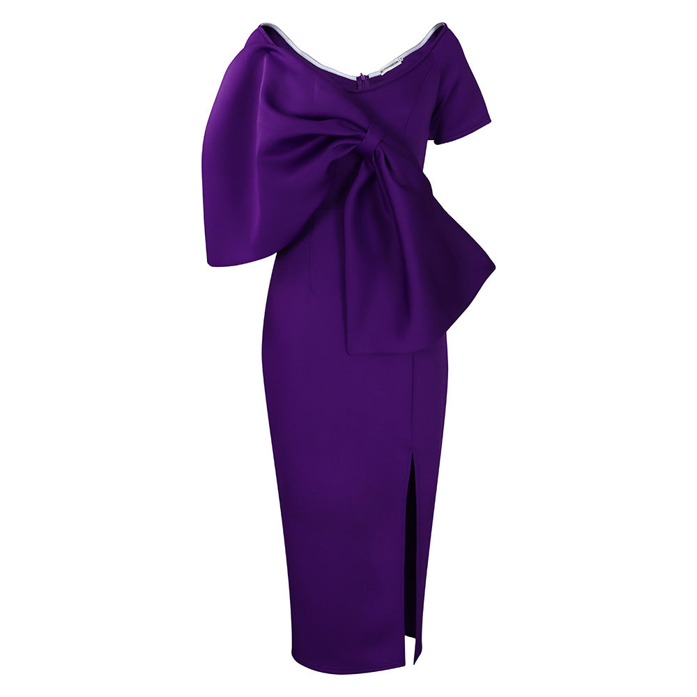 Satin Cowl Neck Backless High Split Slip Maxi Dress
