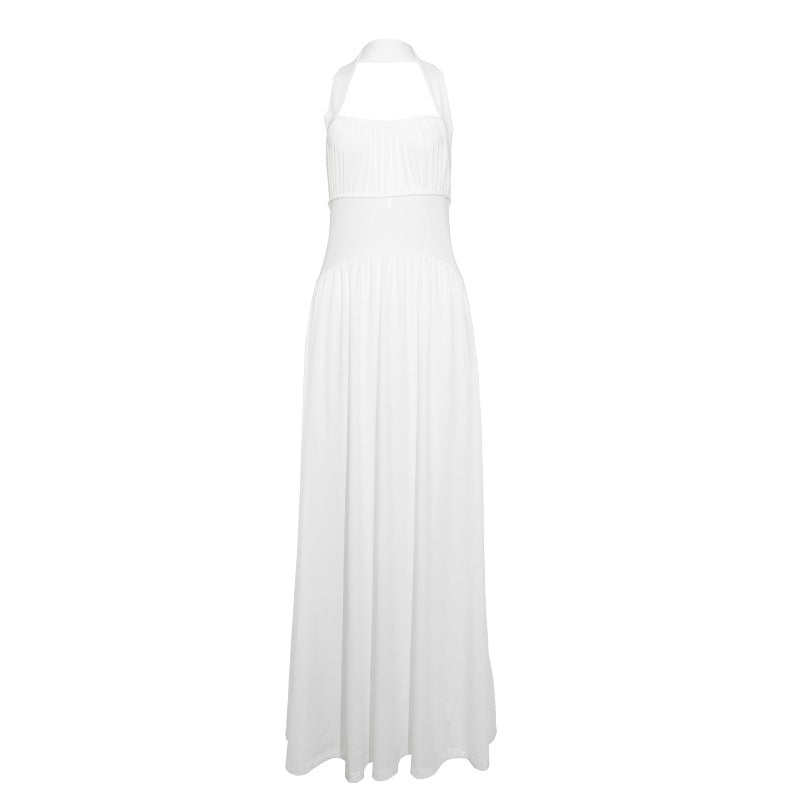Square Neck Sleeveless Sheer Mesh Waist Panel Pleated Maxi Dress 2