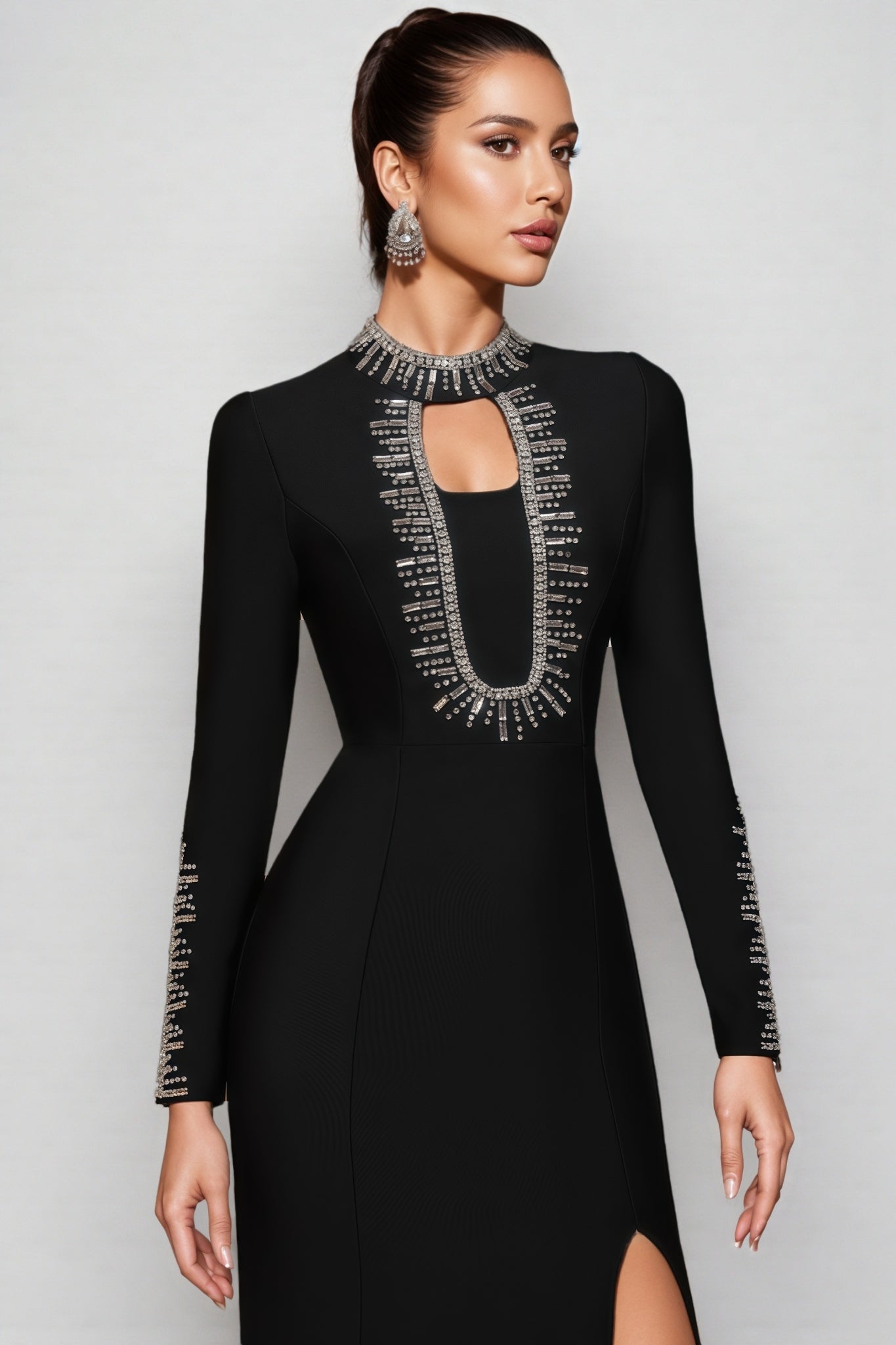 Nyred Black Sequined High Split Maxi Dress - View 4