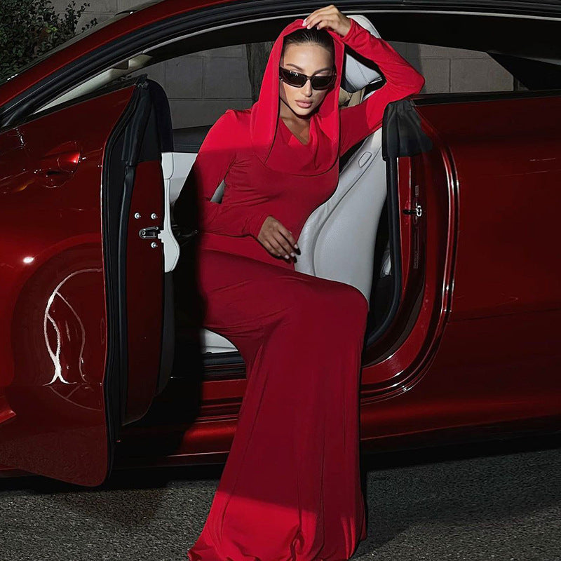 Hooded Long Sleeve Bodycon Mermaid Maxi Dress 3