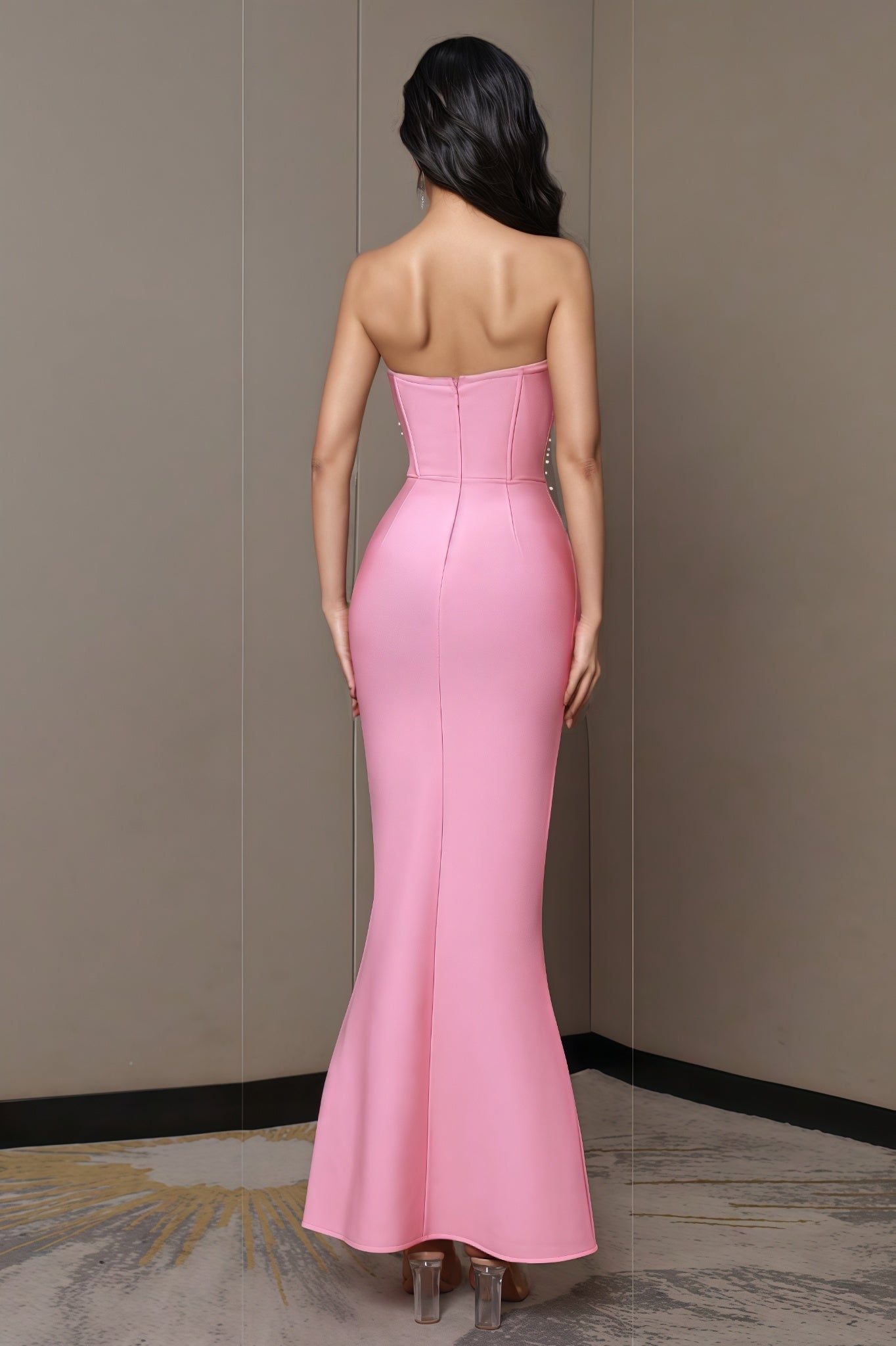 Strapless Sweetheart Pearl Embellished Corset Mermaid Bandage Maxi Gown