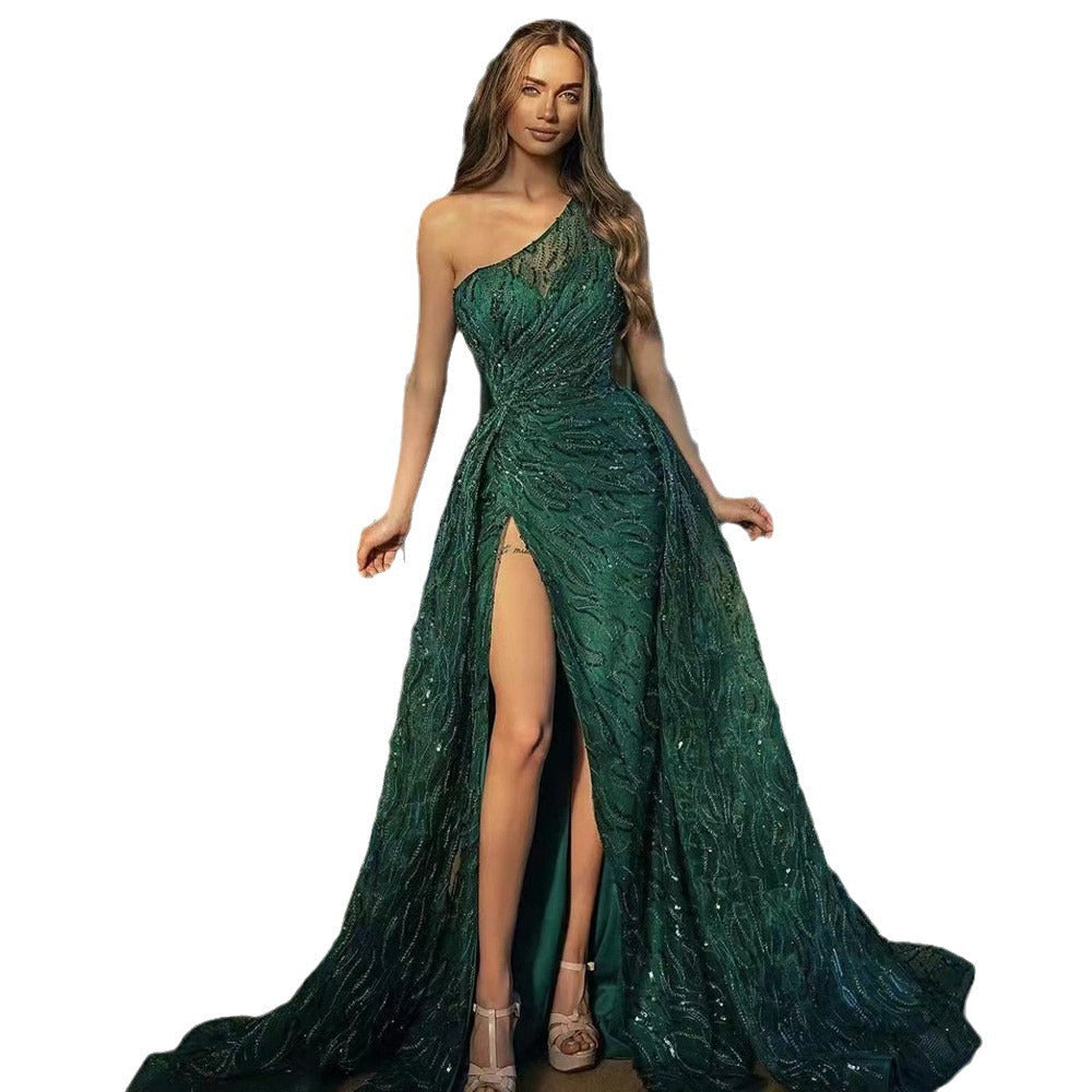 Sequin One Shoulder High Split Maxi Gown