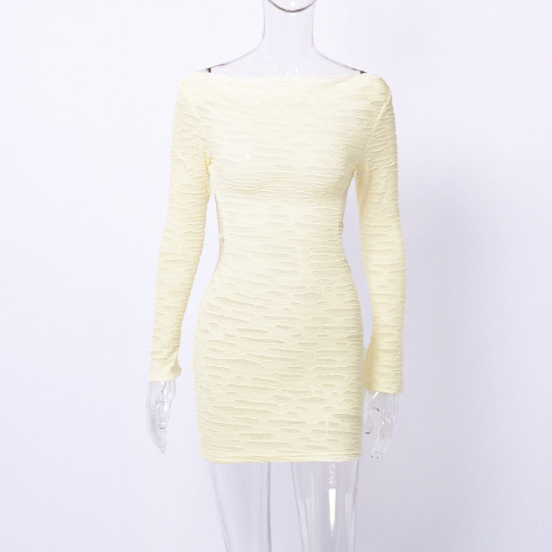 Distressed Knit Off Shoulder Long Sleeve Side Cut Out Bodycon Mini Dress 5