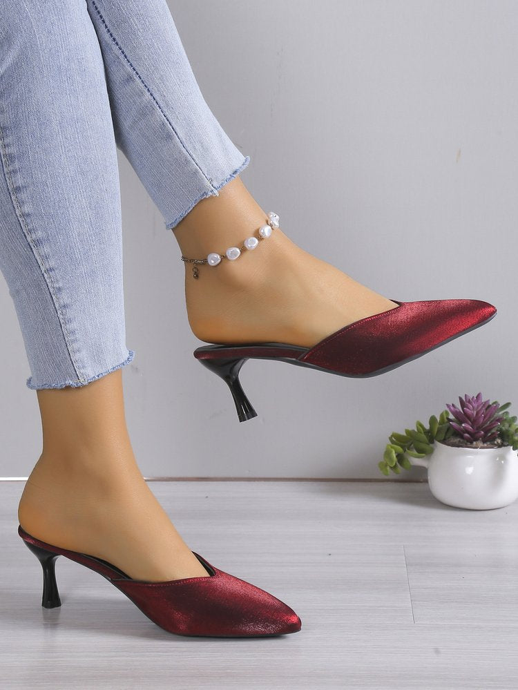 Suede stiletto high heel pointed toe mules
