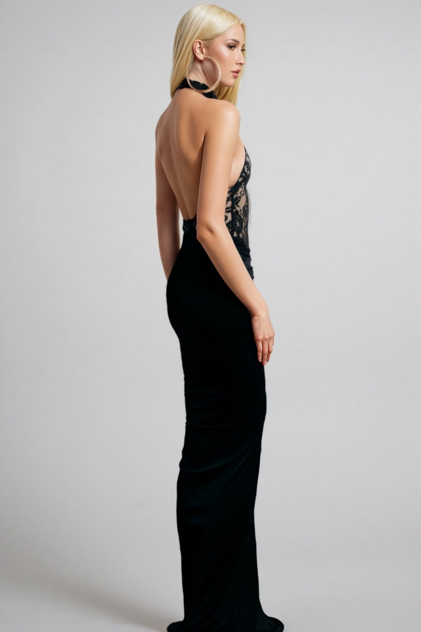 Beli Black Lace Slim Maxi Dress - View 5