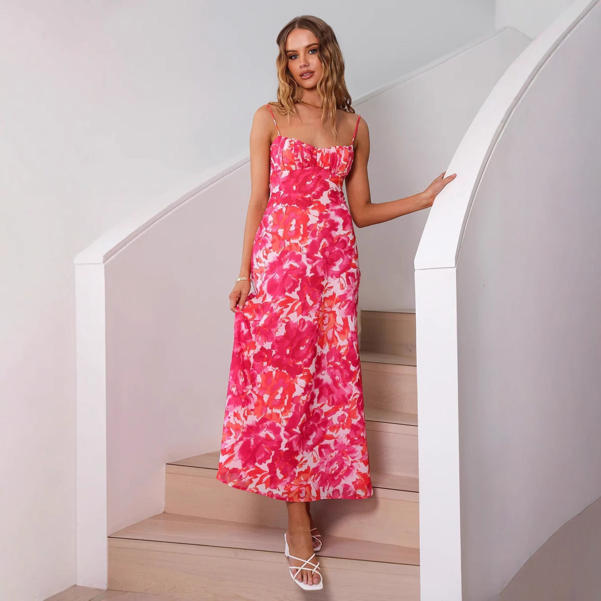 Wanda Exclusive Women's Floral Maxi Dress with Ruffle Hem Premium Edit
